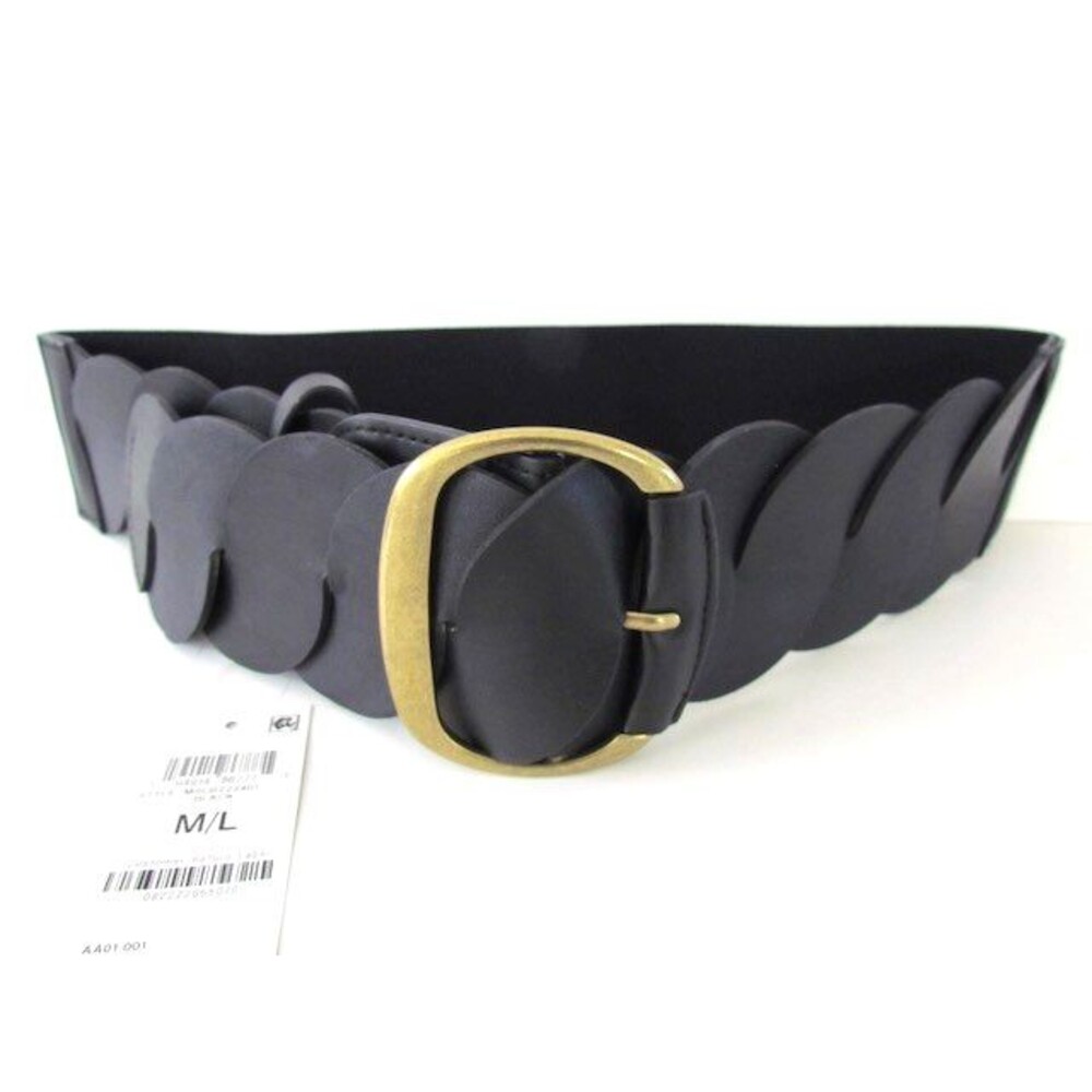 NEW Style&Co Black Belt Faux Leather Stretch Wide Buckle Vegan Size M/L